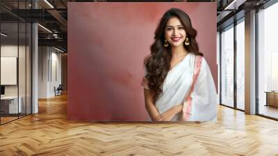 Indian girl in sari or saree traditional cloth, Smiling woman, long hair Wall mural