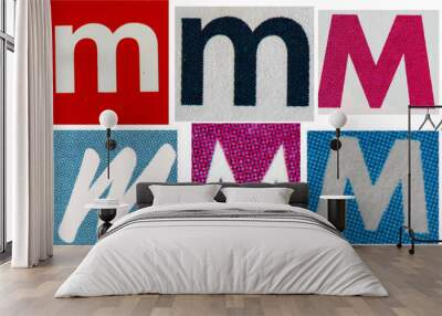 Letter font m from printout magazine cut out, collage element. Wall mural