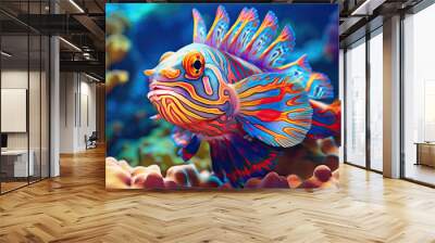 Mandarin fish swimming between sea corals, Ecosystem and environment conservation Wall mural