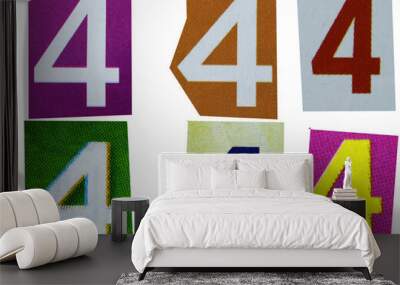 Number 4 magazine cut out font, ransom letter, isolated collage elements for text alphabet, ransom note Wall mural