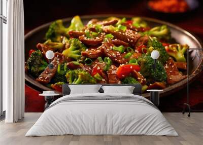 Stir fry of beef and broccoli in a bowl Wall mural