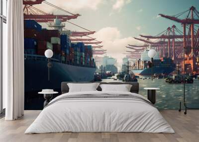 The busy container port, Deepwater Port Container Cargo Terminal Wall mural