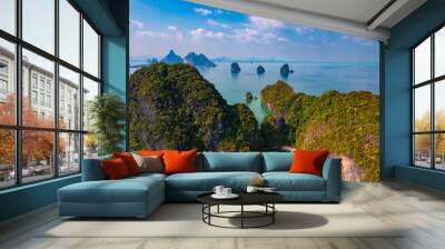 Aerial view national park Phang Nga bay and Hong island with mangrove jungle, Thailand. Concept nature beautiful landscape of Asia travel Wall mural