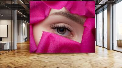 concept creative eyelashes extension procedure. beauty fashion closeup eye of woman makeup spring re Wall mural