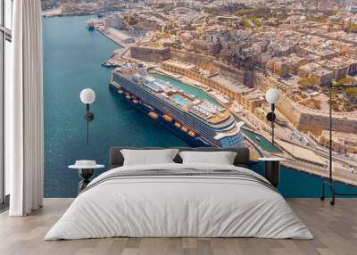 Cruise ship liner port of Valletta, Malta. Aerial view photo Wall mural