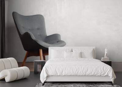 gray chair in white concrete room for copy space. concept of minimalism Wall mural