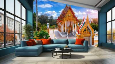 Landscape Buddhist Nai Harn temple Wat on Phuket island, Thailand, sunset light. Landmark for tourism, buddhism religious tourist attraction Wall mural