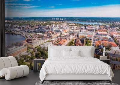 Lulea, Sweden - July 05, 2019: Panorama city, Cathedral sunny day, blue sky Wall mural