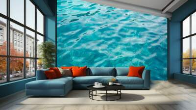 Natural background blue sea with waves, azure clear water beach. Aerial top view Wall mural