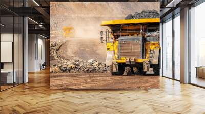 Open pit mine industry, big yellow mining truck for coal anthracite Wall mural