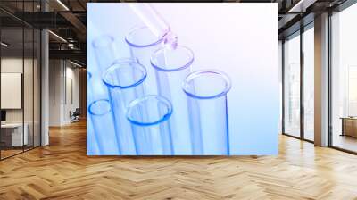 Science laboratory test blue tubes, macro flask equipment. Chemical dropper Wall mural