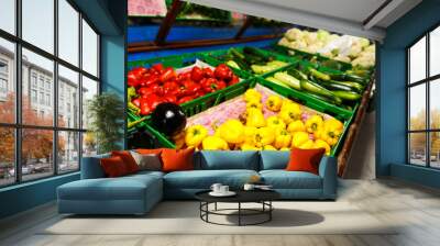 Shop bazaar fruits and vegetables. Set of Vegetables Yellow Pepper Wall mural