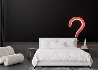 A vibrant red question mark symbol isolated against a dark background, representing curiosity and inquiries. Wall mural