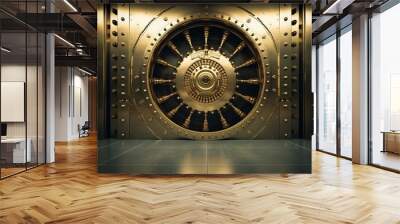 Luxurious Private Vault with Gold Door and Metal Door, Modern Bank Concept, Generative AI Wall mural