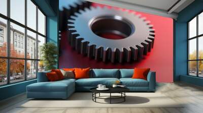 metallic gears on a vibrant background, showcasing industrial design and mechanical engineering concepts. Wall mural