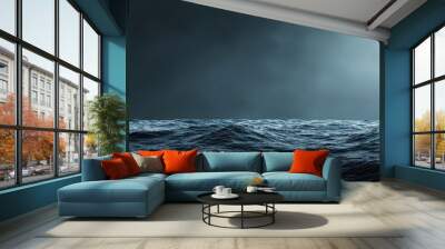 Stormy ocean with lightning striking above dark waves. Wall mural