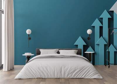 Stylish blue background with ascending arrows representing growth, progress, and success in a modern design. Wall mural