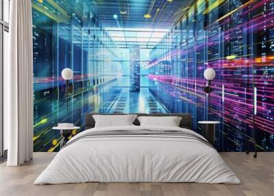 Virtualization in cloud data centers transforms servers into conduits of connectivity, pushing the boundaries of the digital realm Wall mural