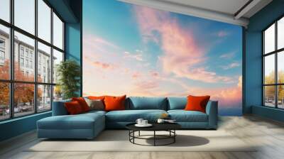 Abstract gradient sunrise in the sky with cloud and blue mix orange natural background. Wall mural