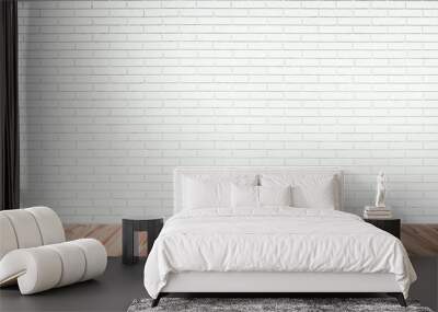 Empty top of wood floor with white brick wall background. Wall mural