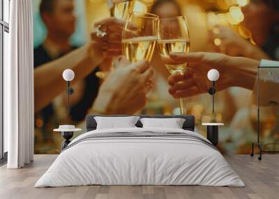 People at a party toasting with champagne flutes. Wall mural