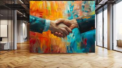 Artistic rendition of a business handshake, abstract background, inspired by modern art, Editorial Photography Wall mural