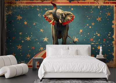 Cartoon elephant trumpeting atop a colorful circus ball Wall mural