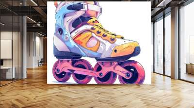 An inline skate, transportation element, illustration style, vibrant, isolated on white background Wall mural