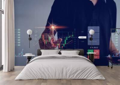 businessman or trader analyzing forex trading graph financial data, investor, cryptocurrency, Stock Market Investments Funds and Digital Assets, busines concept Wall mural