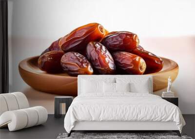 closeup sweet dried dates in wooden dish Wall mural