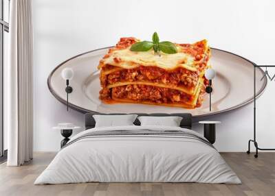 lasagne isolated on white background piece of lasagna with bolognese sauce on plate italian cuisine Wall mural