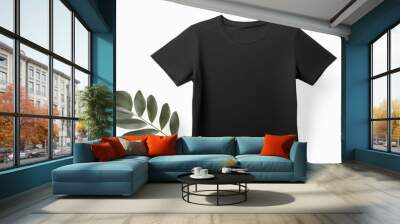 men s women s oversized black blank t shirt template natural shape for your design or brand layout isolated on white background Wall mural