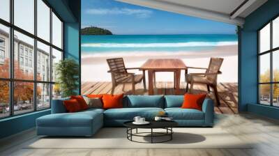 table and two chair on the tropical beach background banner Wall mural