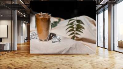 glass of coffee with milk on a white canvas Wall mural