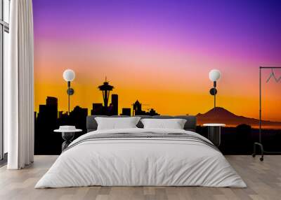 Seattle silhouette sunset Wall mural