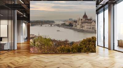 Budapest Parliament building, overlooking the river Danube, on a autumn day  Wall mural