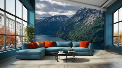 The beautiful Geiranger Fjord, a well known travel destination for cruise ships. Spectacular view of the norwegian landscape Wall mural