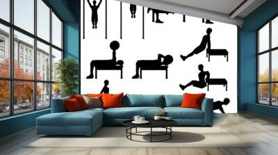 Workout man set. Arms workout illustration silhouette Wall mural