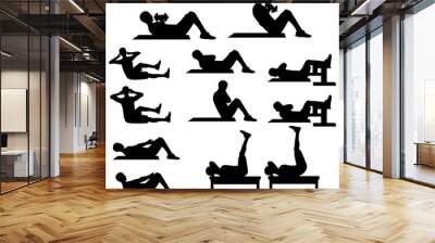 Workout man set. Core and abs workout illustration silhouette Wall mural