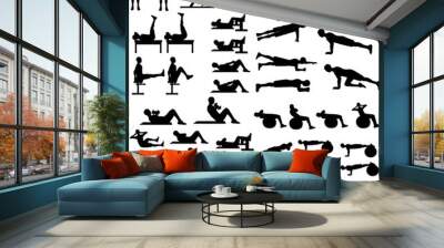 Workout man set. Male doing fitness exercises illustration silhouette Wall mural