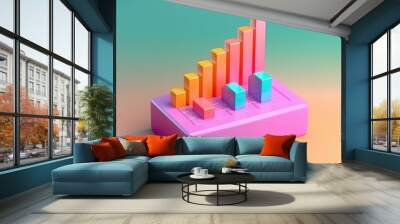 Line chart or graph, representing data or analytics.colorful pastel color,3d clay icon Wall mural