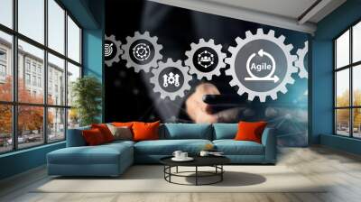 Agile management, the principles of agile software development and lean management to various management processes, product development lifecycle  and project management. Change driven concept. Wall mural