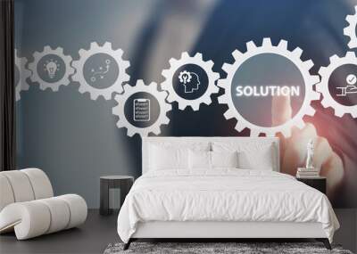 Business solution concept. Business strategies, tools for utilizing the resources and techniques to improve efficiency, productivity and profitability. Problem management and solution driven concept. Wall mural