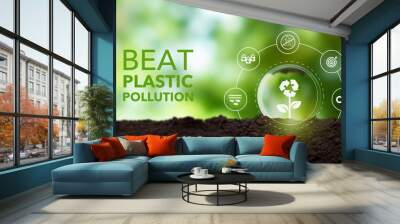 World Environment Day (5th June) theme is Beat Plastic Pollution.Take action against the damaging effects of plastic pollution on environment, reduce single-use plastics, recycle responsibly. Wall mural