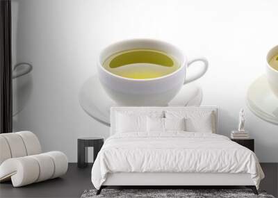 Set of A minimalist white teacup and saucer set with a perfectly brewed cup of green tea isolated on transparent background  (3) Wall mural