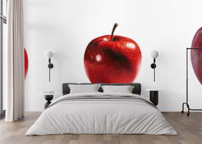 Set of  red apple with a small imperfection on its surface isolated on transparent background  (2) Wall mural