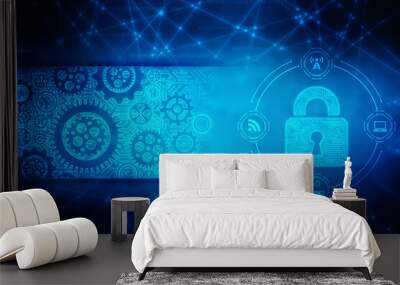 2d illustration Safety concept: Closed Padlock on digital background

 Wall mural