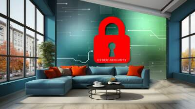 2d illustration Safety concept: Closed Padlock on digital background Wall mural