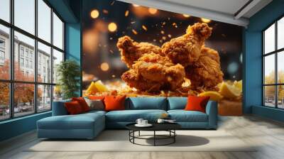 Testy Fried Chicken on a plate. Wall mural