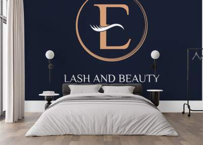 Initial E Letter with Lash for Cosmetic, Make up Artist, Beauty and Spa Business Logo Vector Template Wall mural